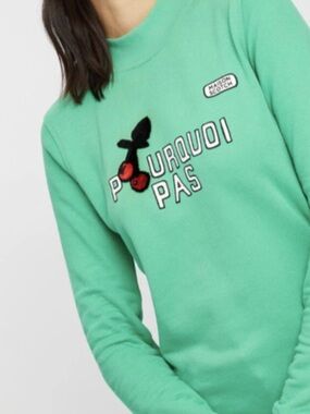 Scotch & Soda Maison Scotch Mint Green Crewneck Sweater with Cherry Motif